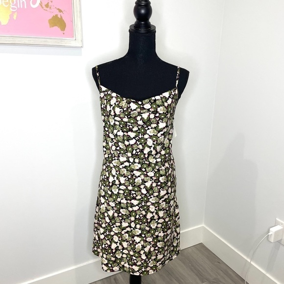 VERO MODA Helen Cowl Neck Recycled Polyester Slip Dress in Ivy Green - Picture 1 of 9